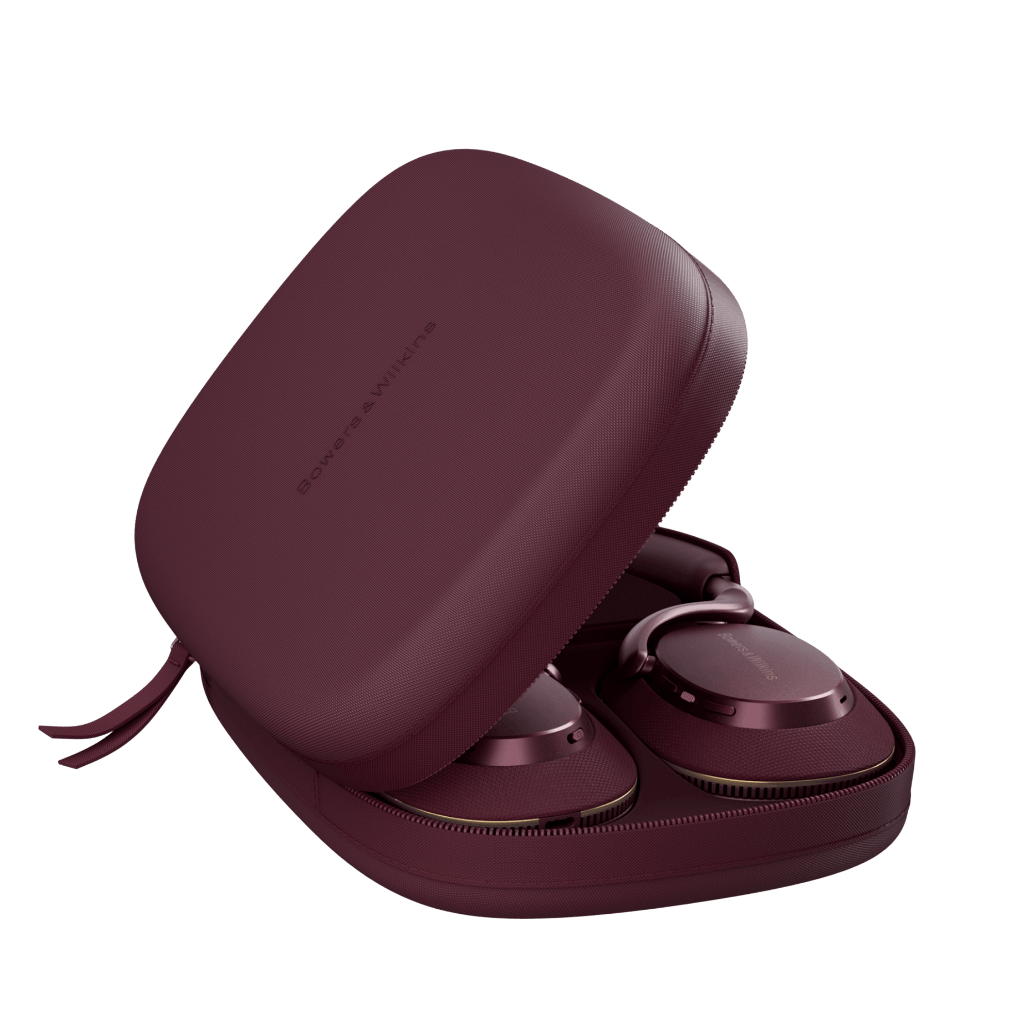 B&W Px7 S3 Noise Cancelling Headphones in Vintage Maroon, in their case