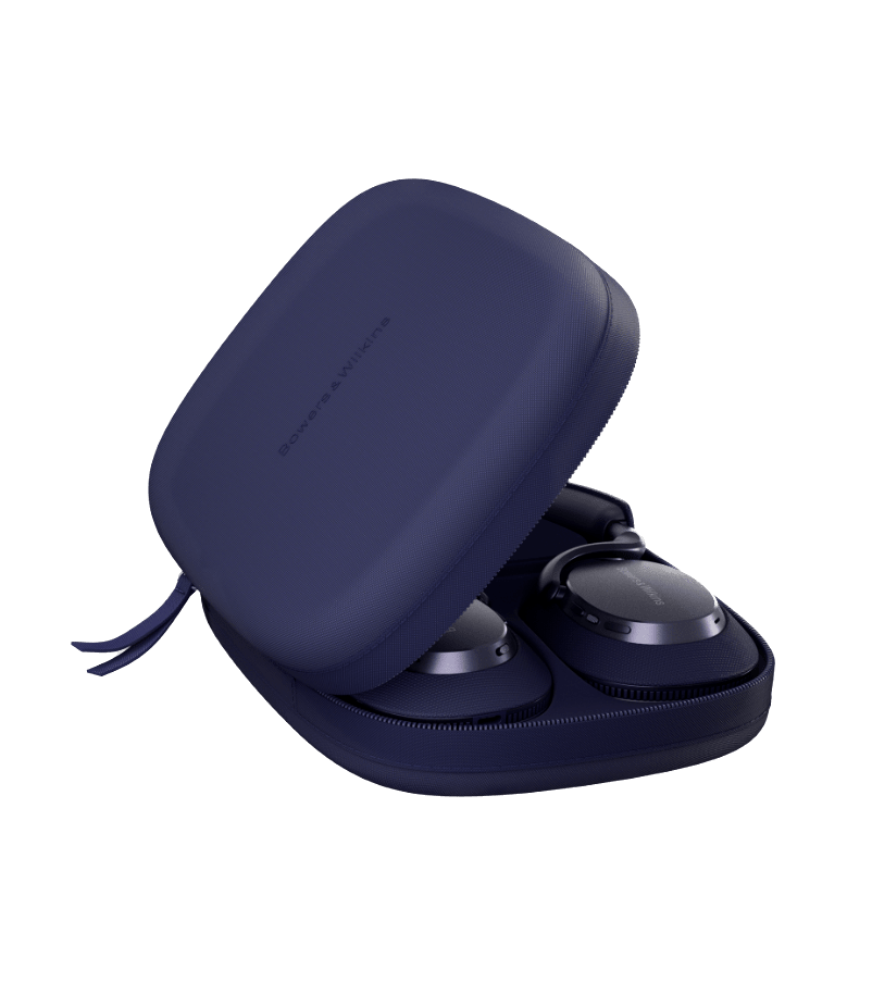 B&W Px7 S3 Noise Cancelling Headphones in Indigo Blue, in their case