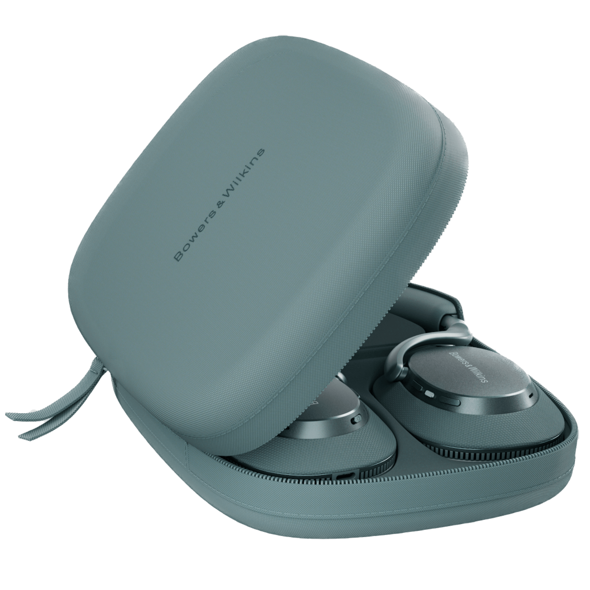 B&W Px7 S3 Noise Cancelling Headphones in Frost Blue, in their carry case