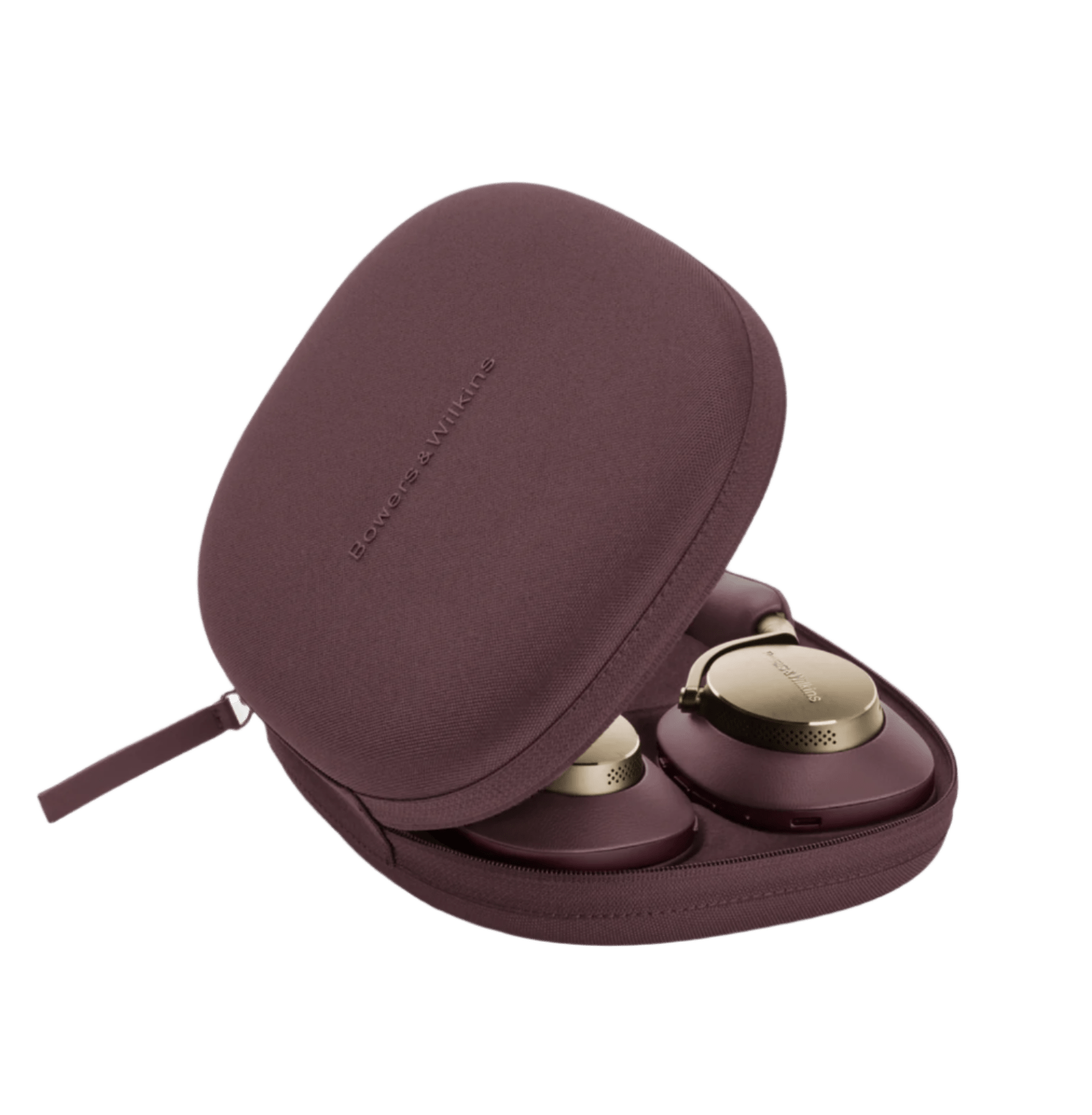 B&W Px8 Noise Cancelling Headphones in Royal Burgundy. Image of case