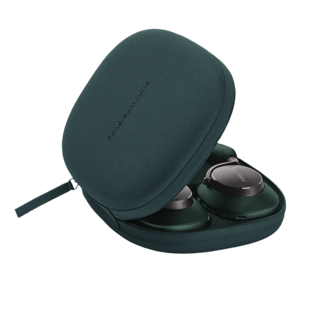 B&W Px8 Noise Cancelling Headphones in Dark Forest, case
