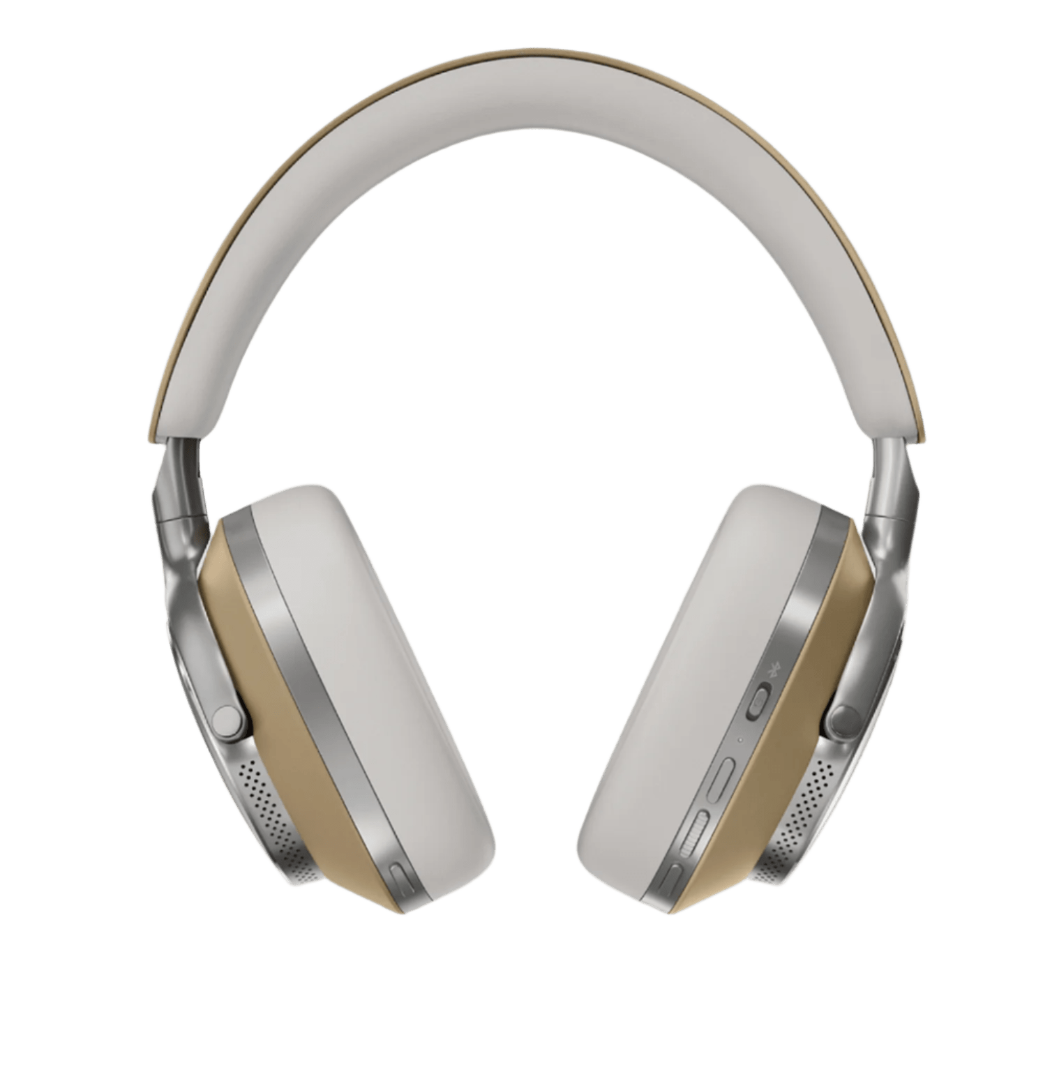B&W Px8 Noise Cancelling Headphones in Tan. Image of controls
