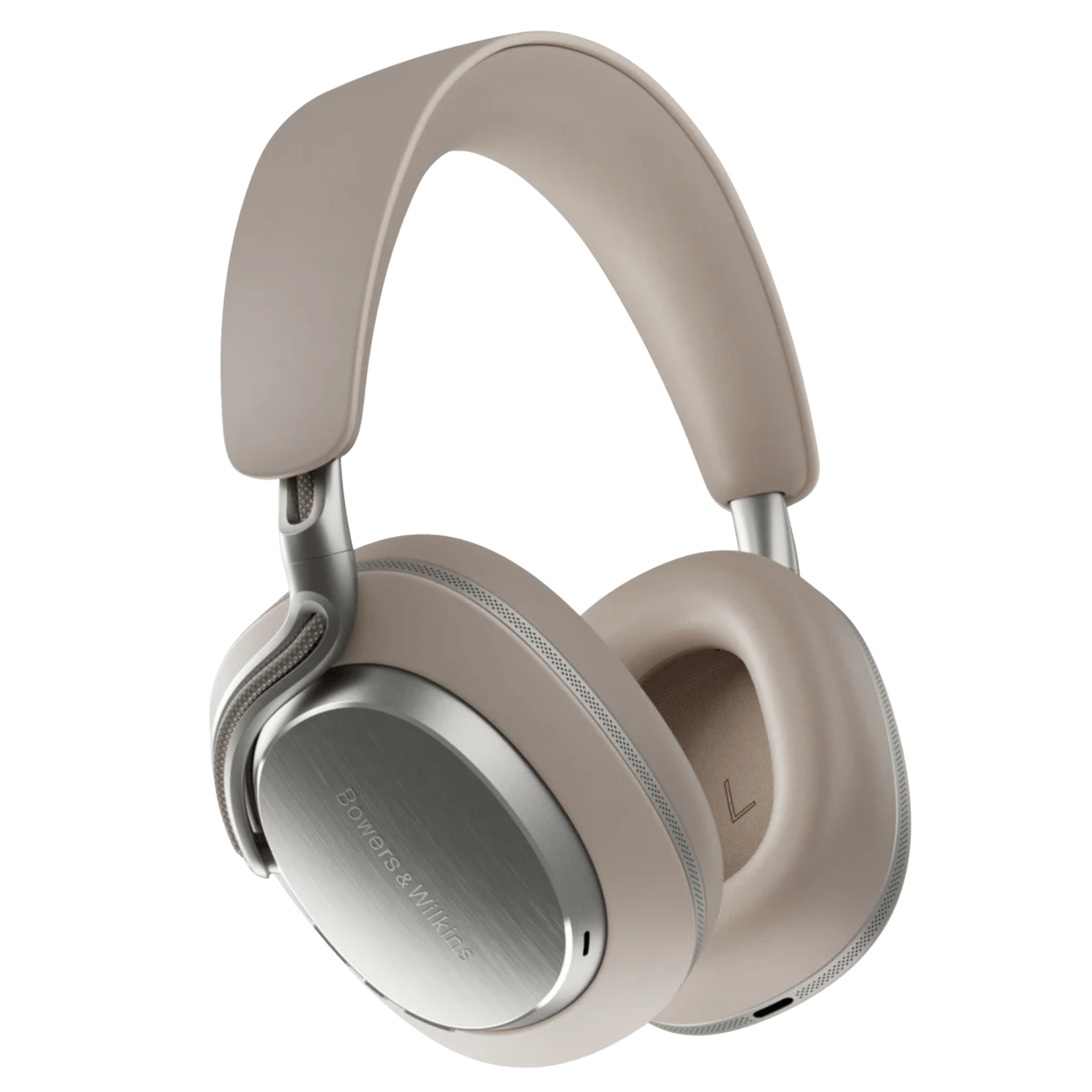 Bowers and Wilkins Px8 S2 Noise Cancelling Headphones in Warm Stone, angled view