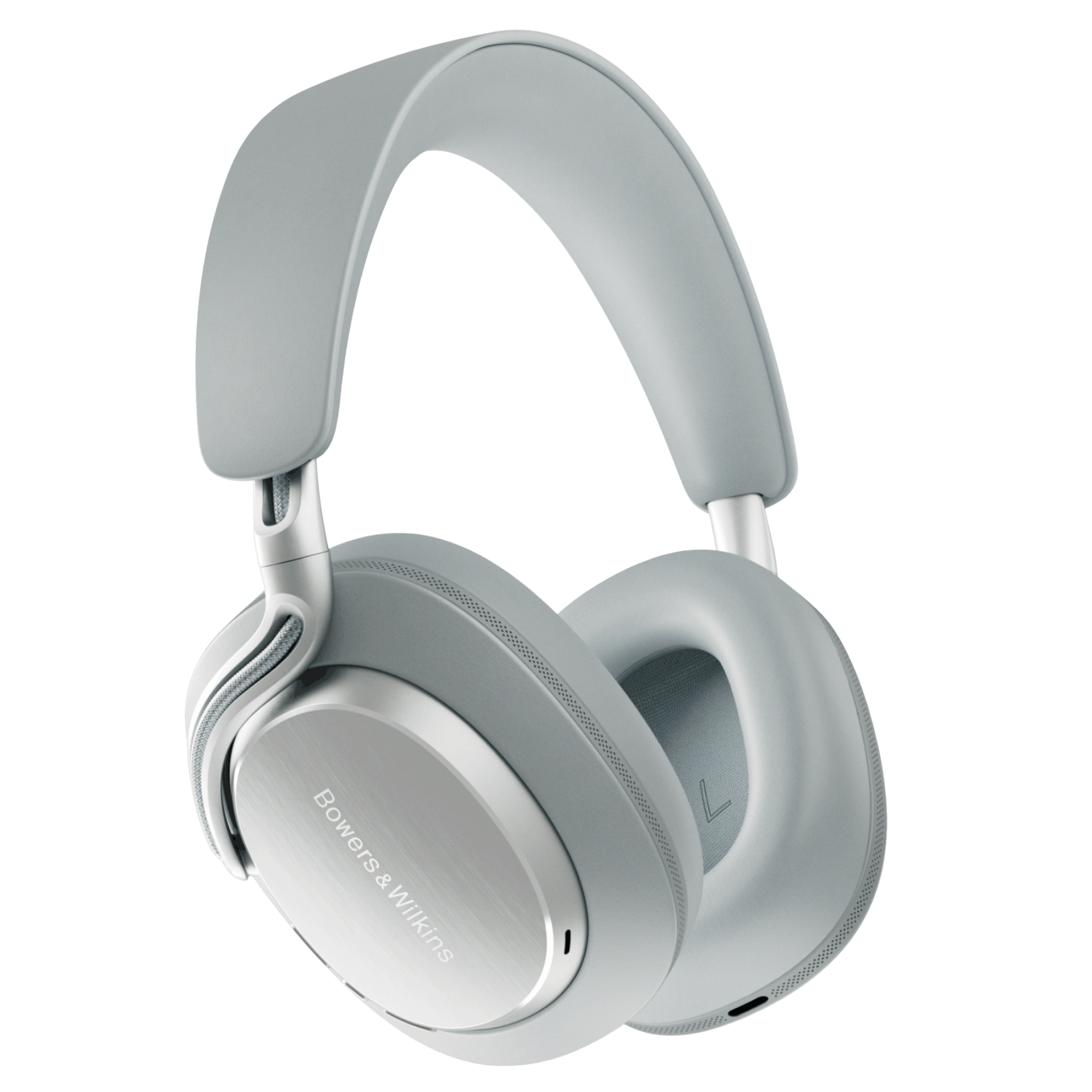 Bowers and Wilkins Px8 S2 Noise Cancelling Headphones in Pearl Blue, angled