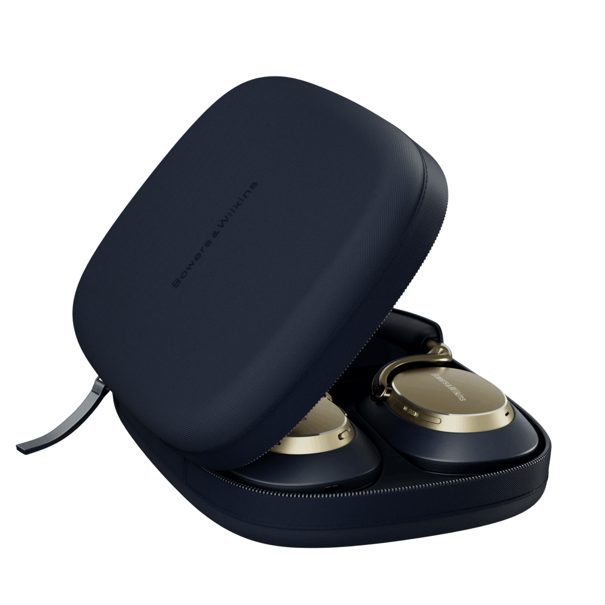 Bowers and Wilkins Px8 S2 Noise Cancelling Headphones in Midnight Blue, in their case