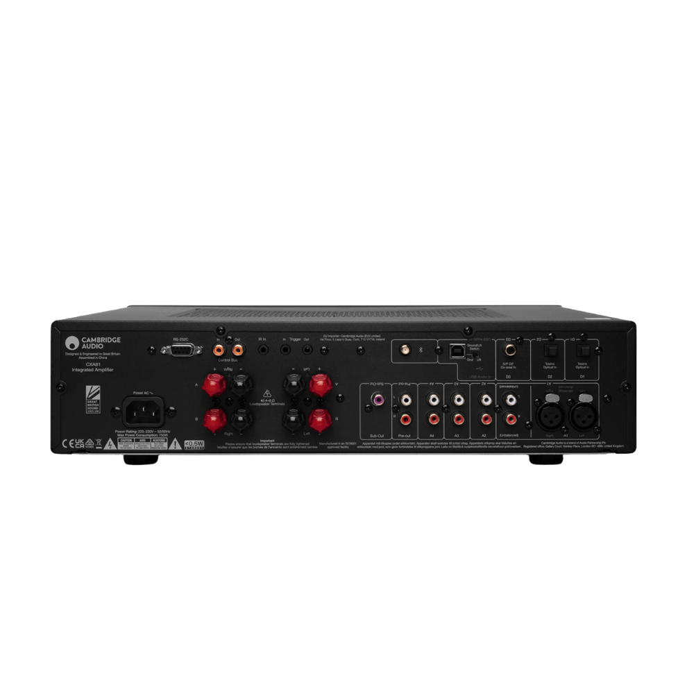 Cambridge Audio CXA81 Mk II Integrated Stereo Amplifier in black. Back of unit 
