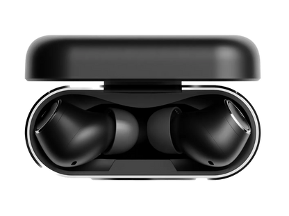Cambridge Audio Melomania A100 True Wireless Headphones with ANC in Black, in their case