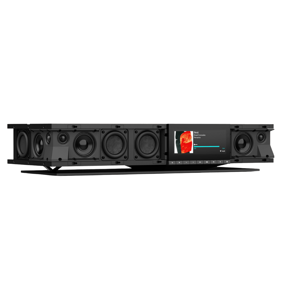 Cambridge Audio Evo One All-in-One System in Midnight Black, angled and without grille