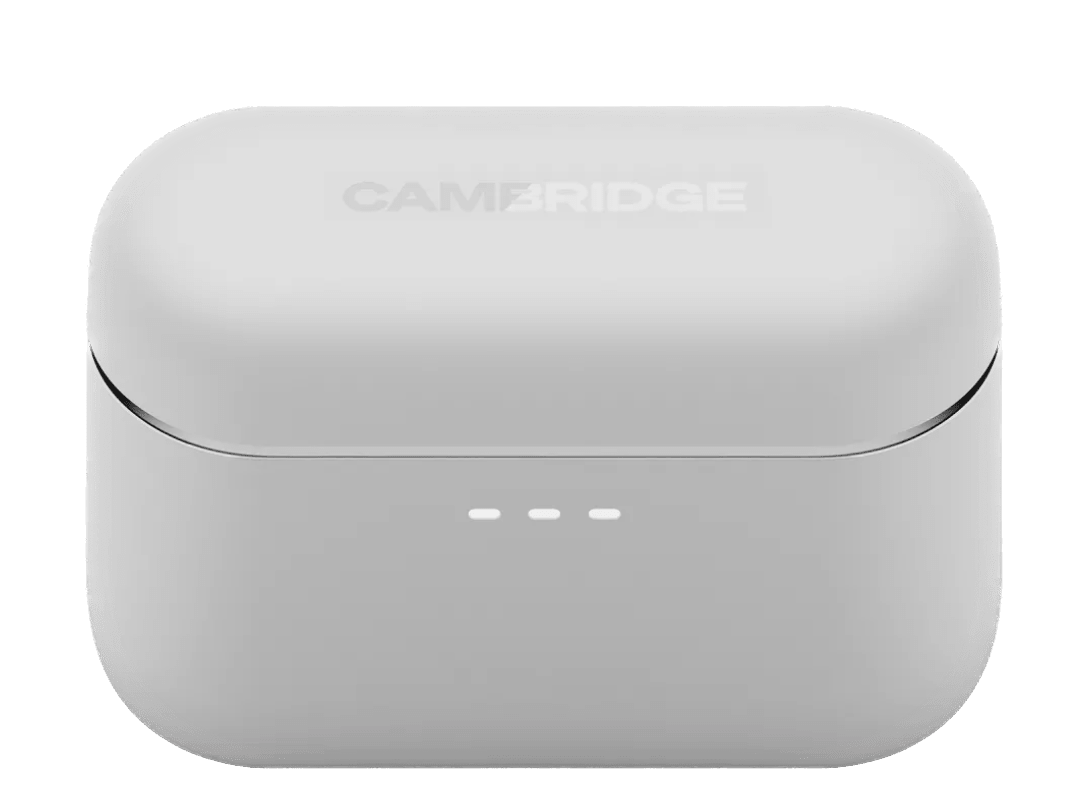 Cambridge Audio Melomania A100 True Wireless Headphones with ANC in White.  Charging Case