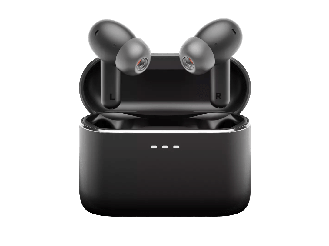 Cambridge Audio Melomania A100 True Wireless Headphones with ANC in Black, in case, popping up