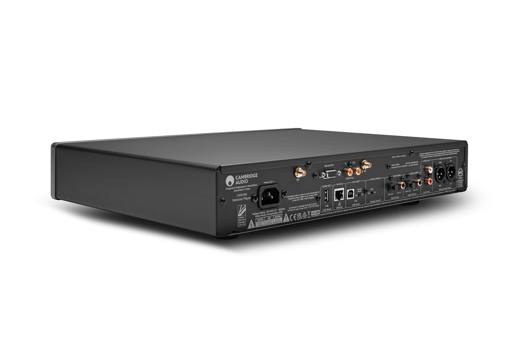 Cambridge Audio CXN 100 Network Player, angled rear view