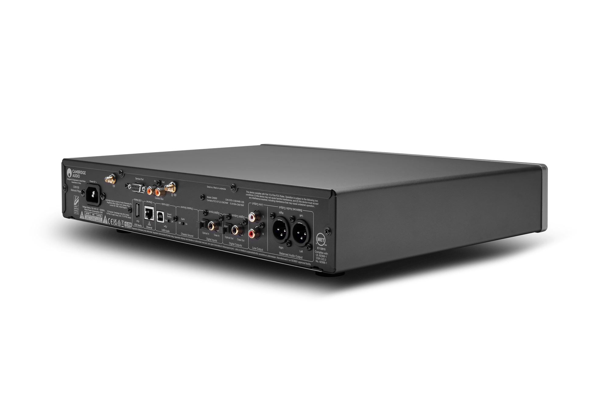 Cambridge Audio CXN 100 Network Player, angled rear view