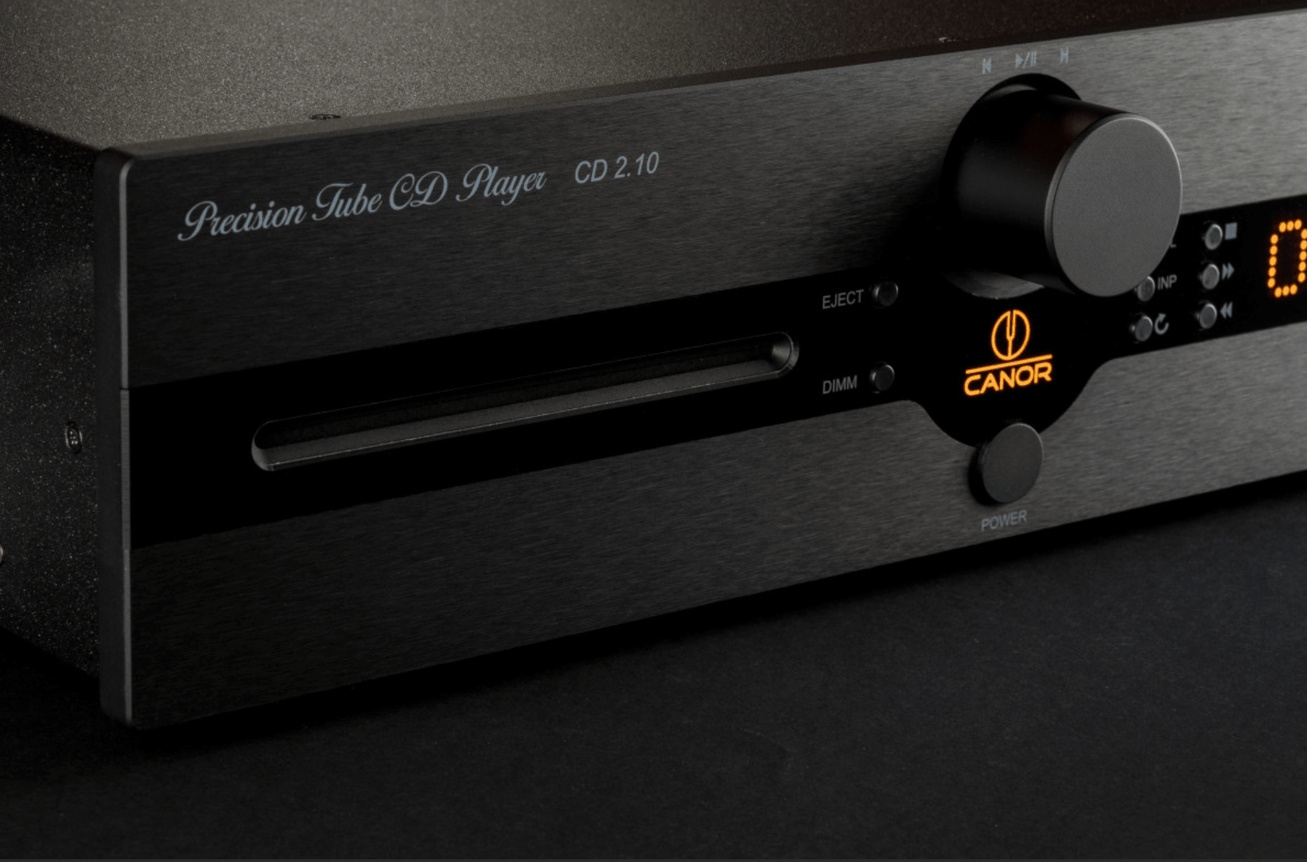 Canor CD 2.10 Tube CD Player and DAC in black, images shows CD Slot