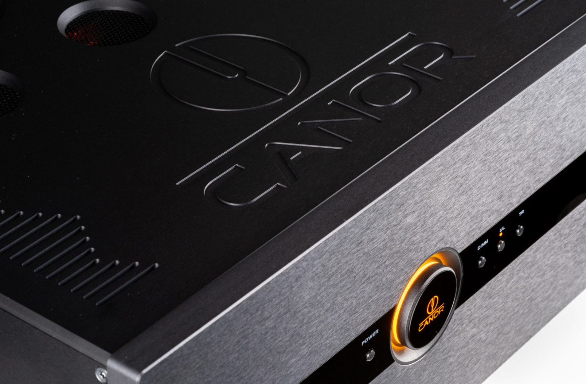 Canor Virtus M1 Vacuum Tube Power Amplifier in Black.  Angled image