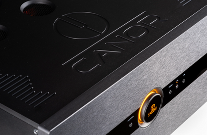 Canor Virtus M1 Vacuum Tube Power Amplifier in Black.  Angled image