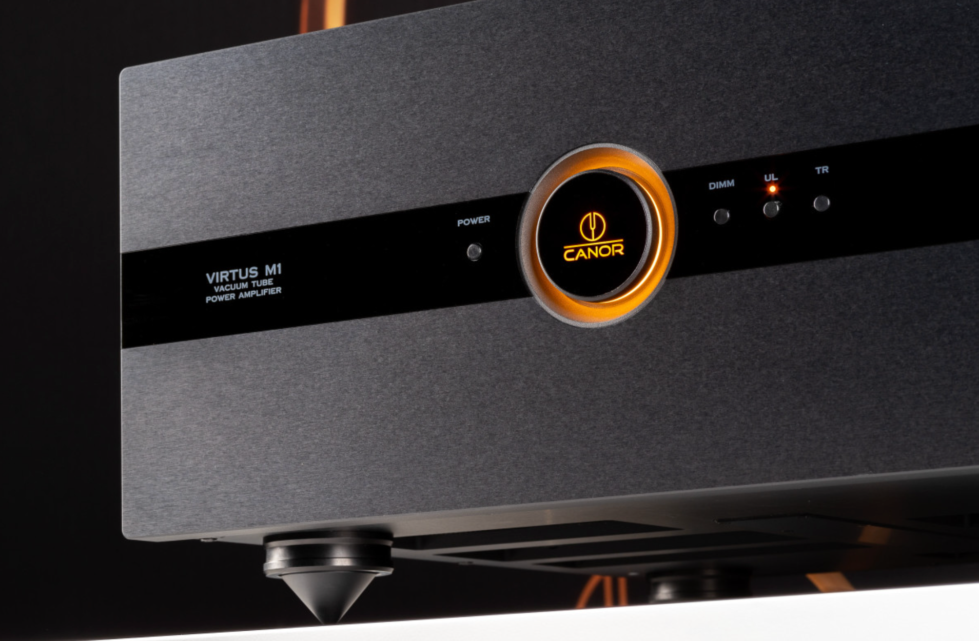 Canor Virtus M1 Vacuum Tube Power Amplifier in Black. Closeup