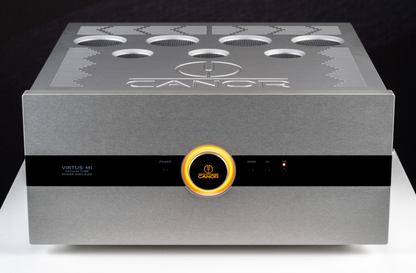 Canor Virtus M1 Vacuum Tube Power Amplifier in Silver. Front and top Image