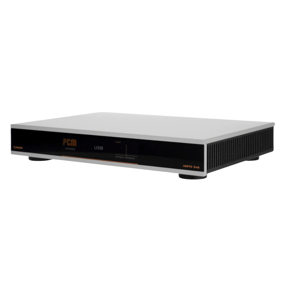 Canor Verto D4S Solid-State DAC in Silver, angled