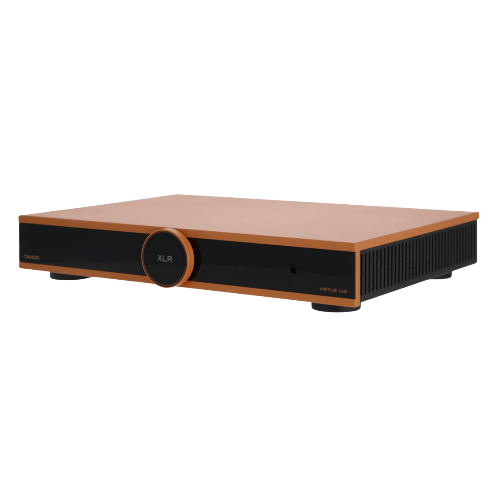 Canor Virtus 14S Integrated Solid-State Amplifier in bronze, angled