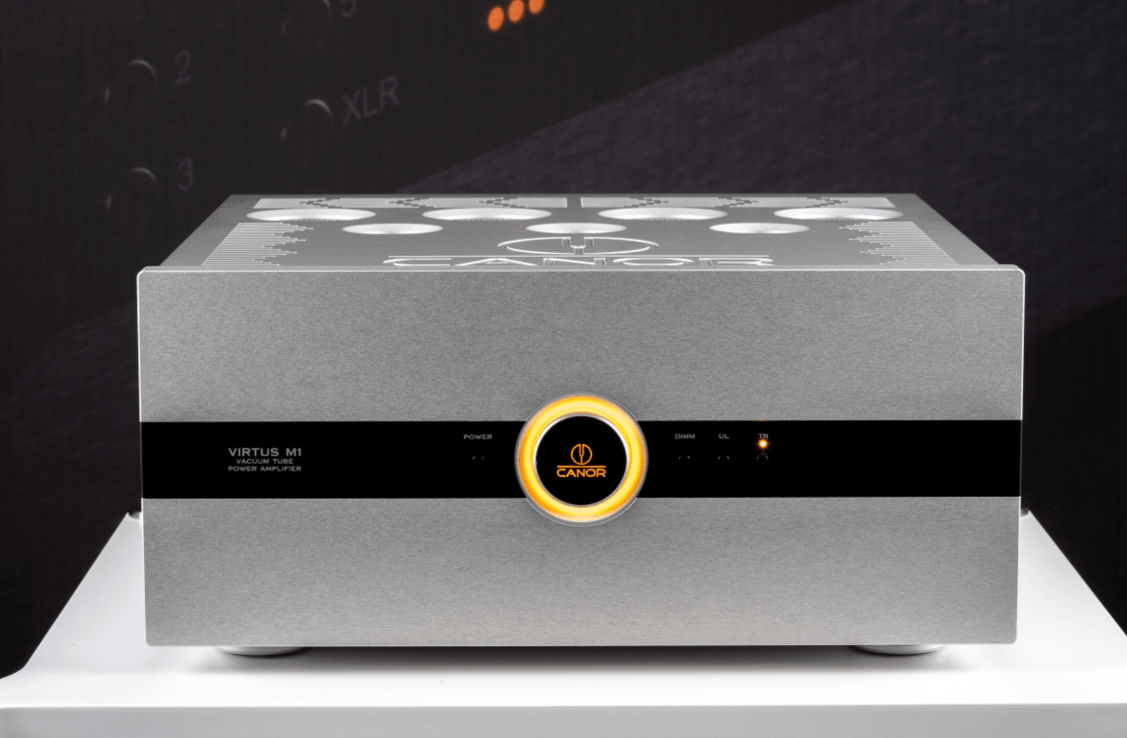 Canor Virtus M1 Vacuum Tube Power Amplifier in Silver. Front Image