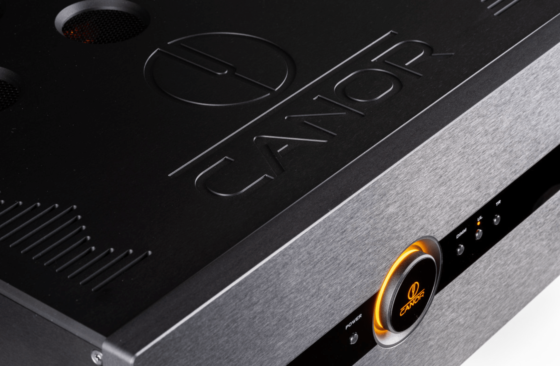 Canor Virtus M1 Vacuum Tube Power Amplifier in Black.  Angled image