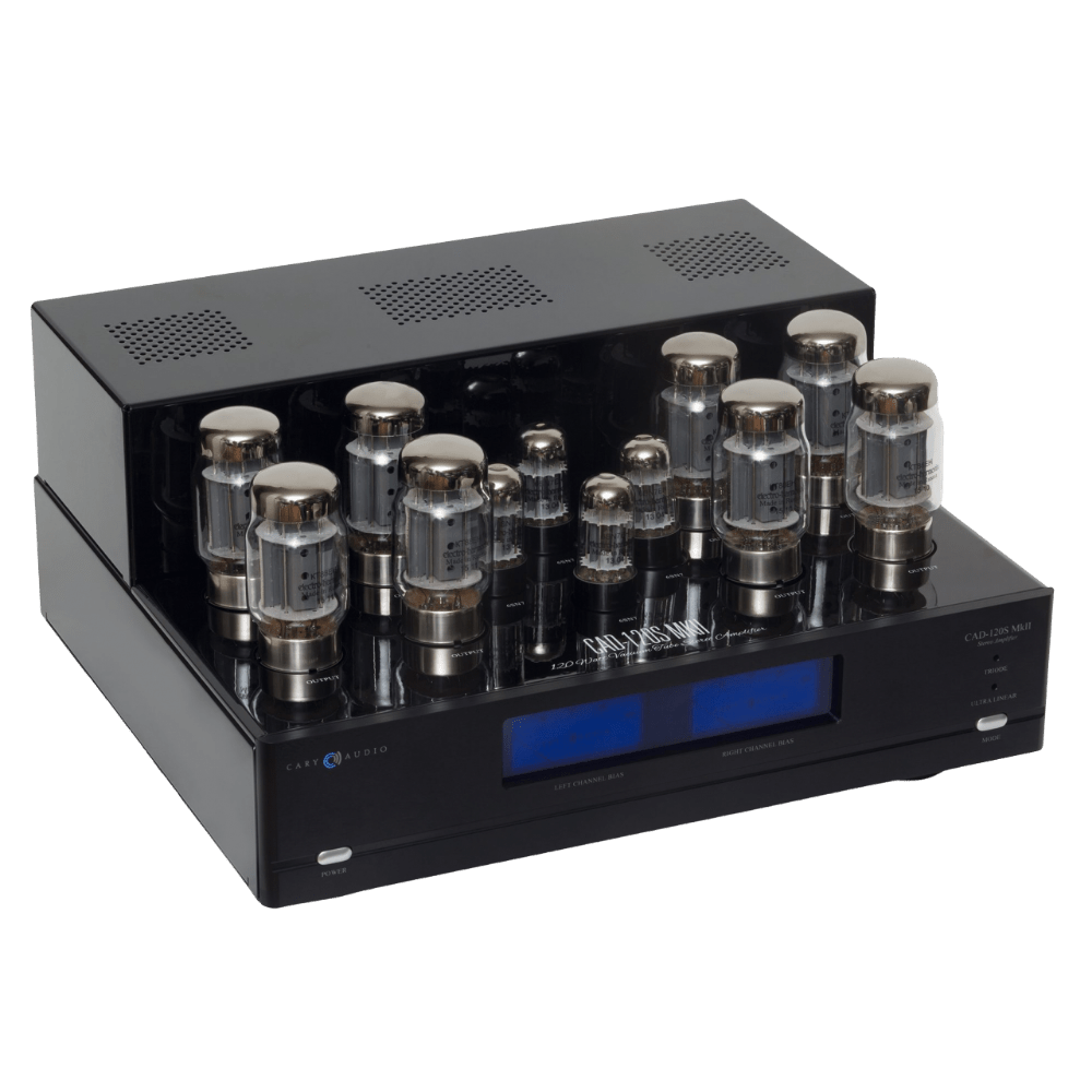 Cary Audio CAD-120S MKII Power Amplifer in black, angled to the right