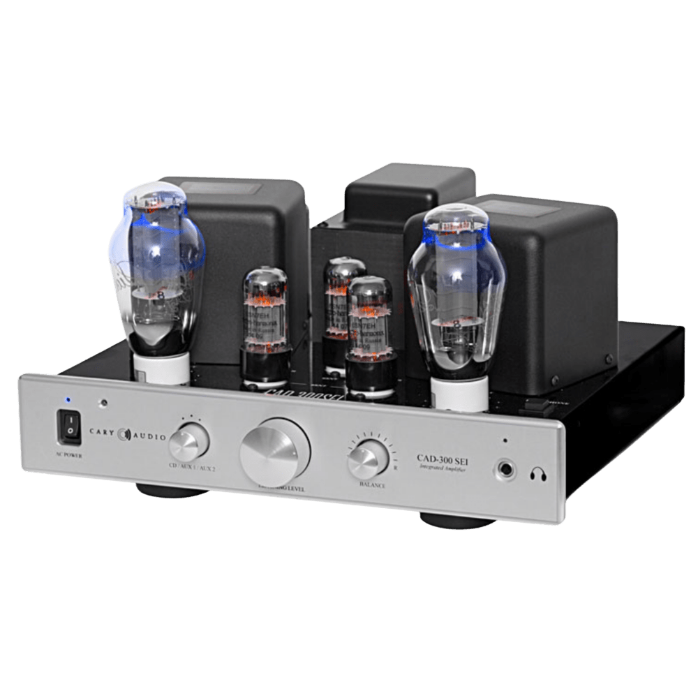 Cary Audio CAD-300SEI Integrated Amplifier in Silver, angled to the left