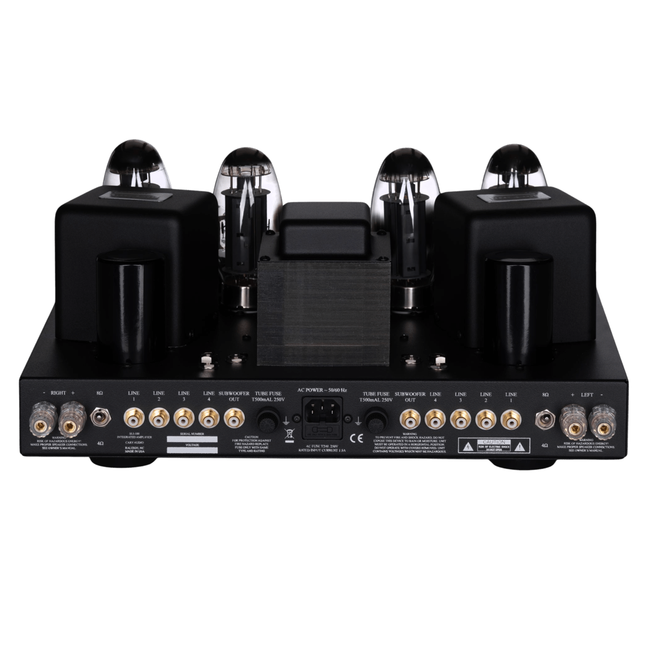 Cary Audio SLI-100 Integrated Amplifier in black, rear of Amplifer