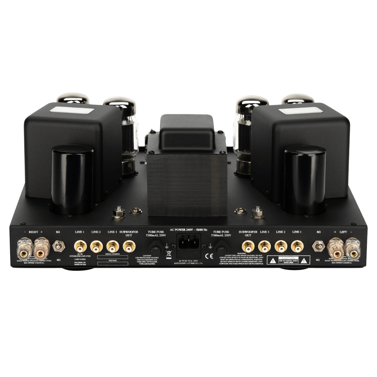 Cary Audio SLI-80HS Integrated Amplifier in Black, rear of amplifier