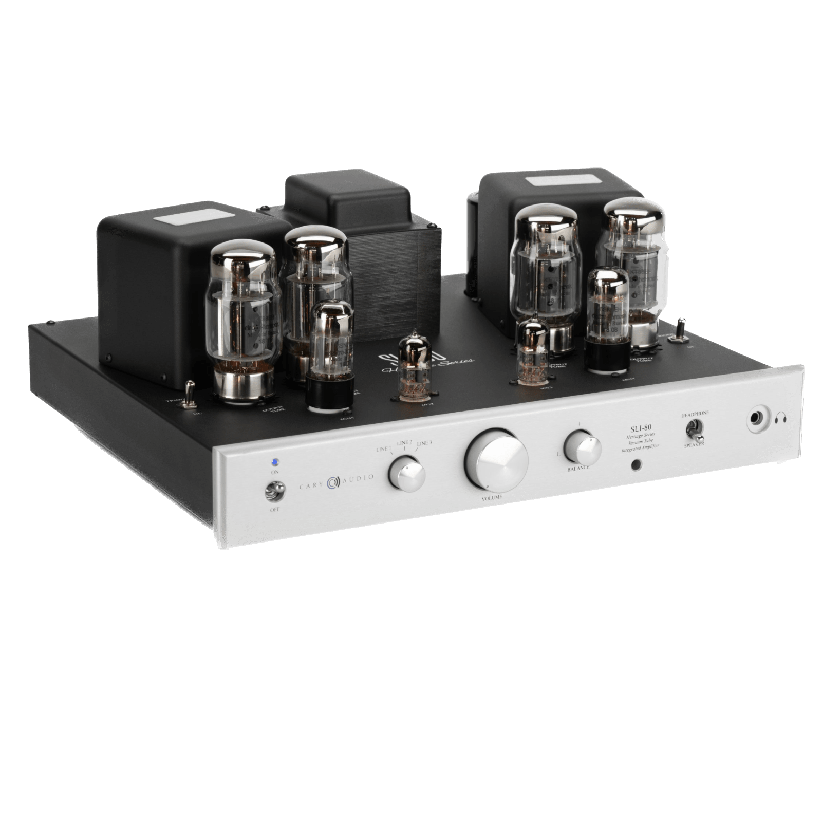 Cary Audio SLI-80HS Integrated Amplifier in Silver, angled