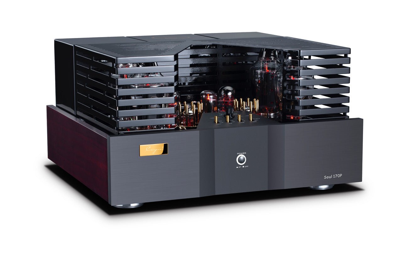 Cayin Soul 170P Class A Power Amplifier, angled with grille