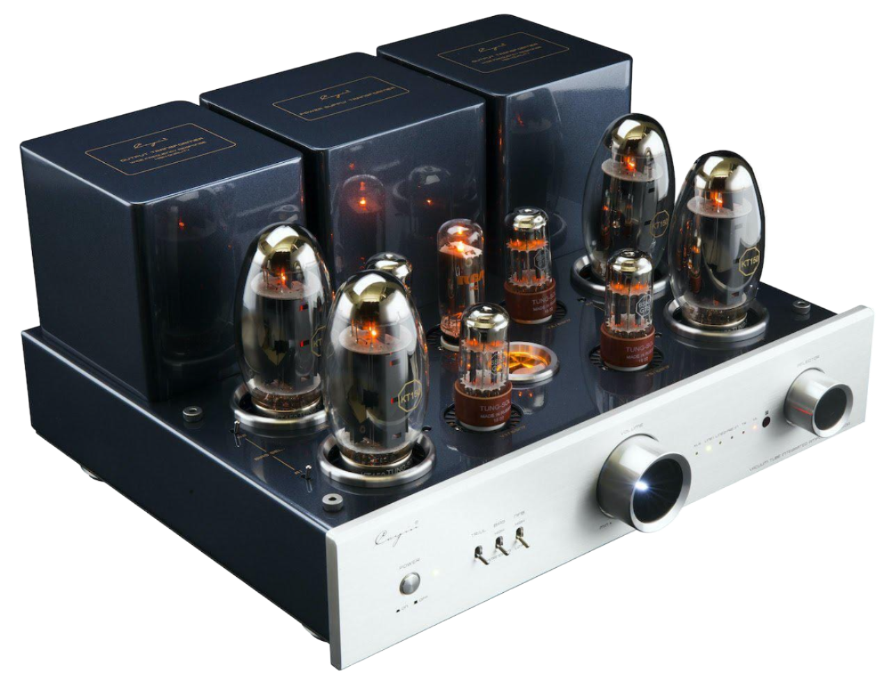 Cayin Valve Amplifiers Cayin CS-150A Integrated Valve Amplifier. Silver  on angle