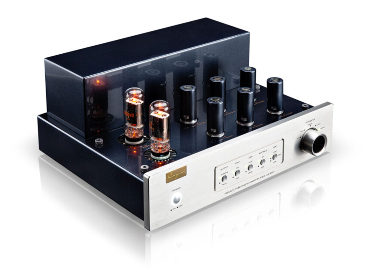 Cayin Valve Amplifiers Cayin CS-6PH Tube Phono Pre-Amplifier in silver, angled