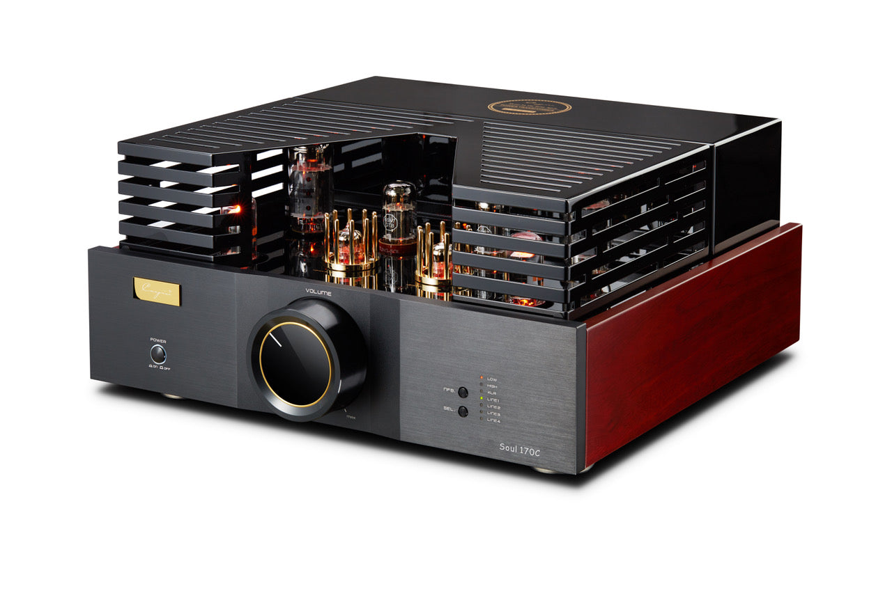 Cayin Soul 170C Class A NFB Pre Amplifier, angled with grille