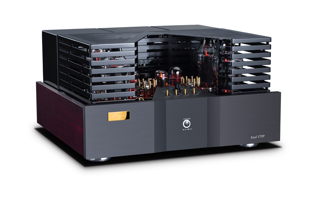 Cayin Soul 170P Class A Power Amplifier, angled with grille