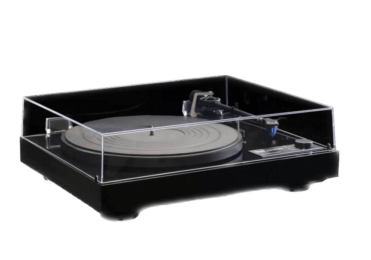 Dual CS-618Q Semi-Automatic Turntable in Blackwood with Dustcover down.  