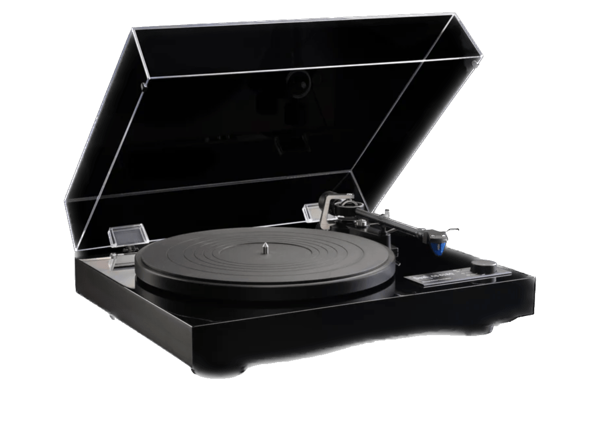Dual CS-618Q Semi-Automatic Turntable in Blackwood with Dustcover up.  