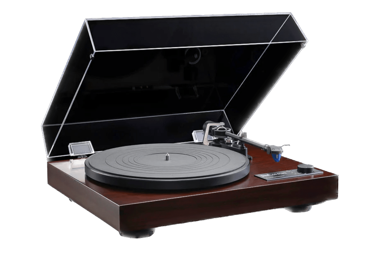 Dual CS-618Q Semi-Automatic Turntable in Walnut with Dustcover up