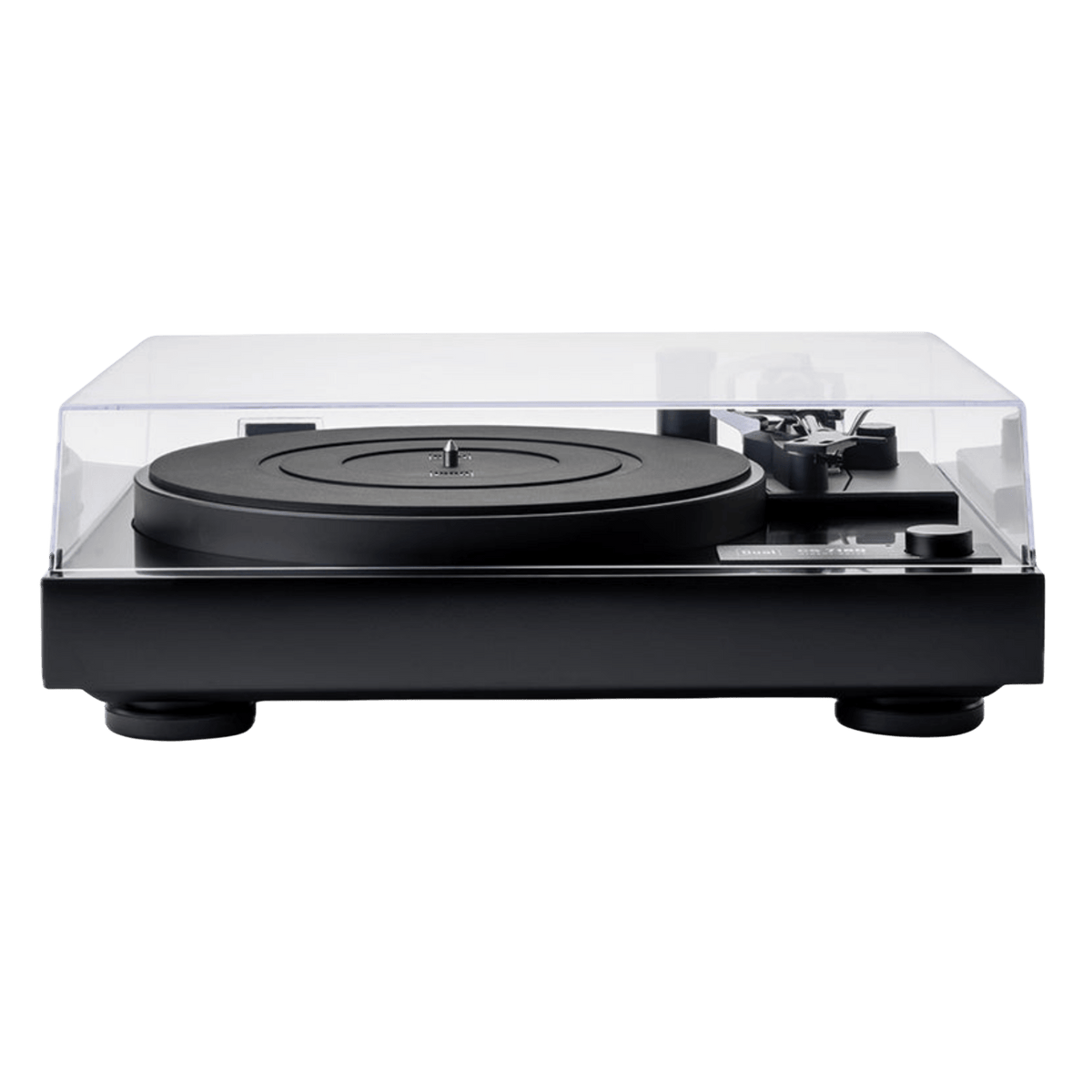 Dual CS-718Q Manual Turntable in Satin Black with dustcover closed
