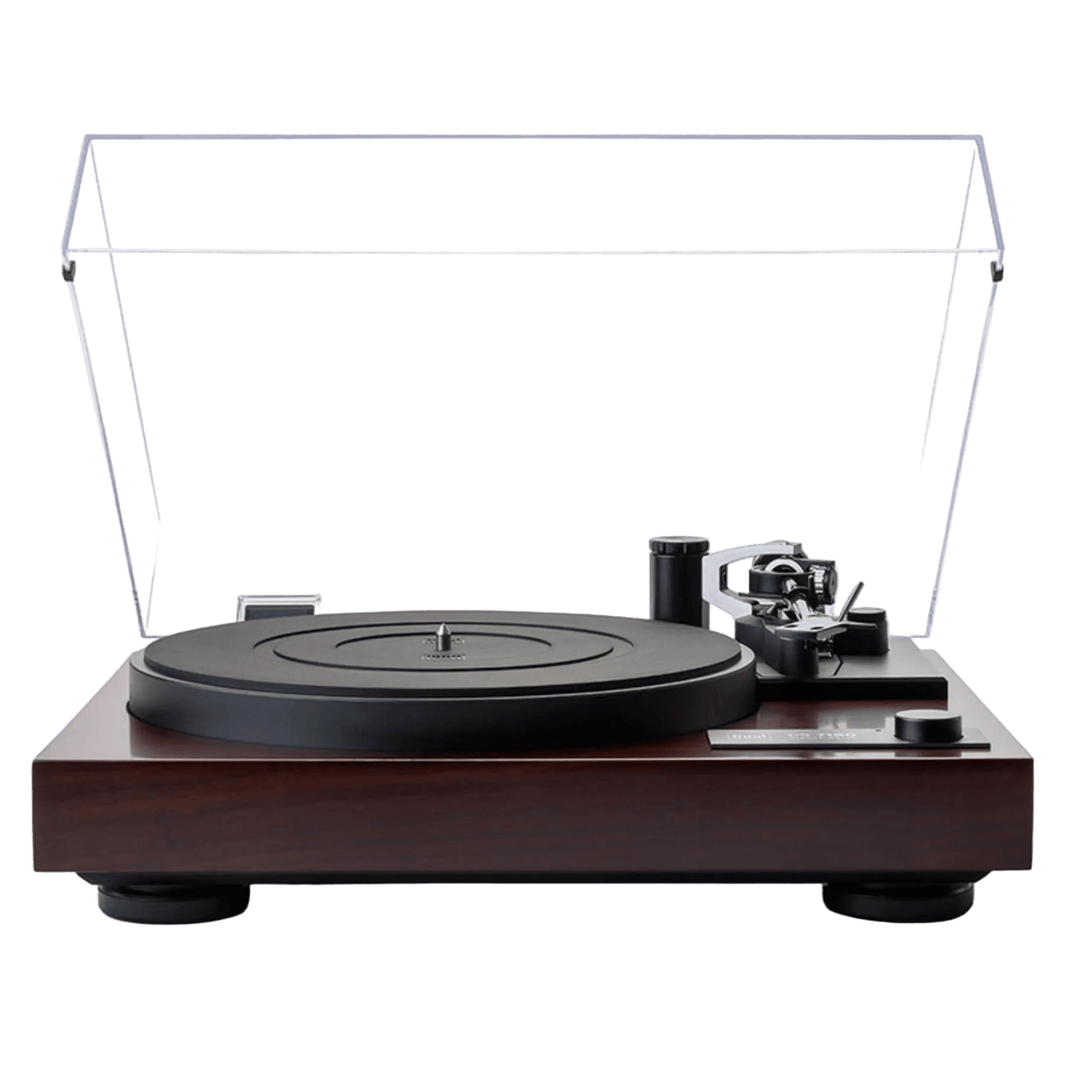 Dual CS-718Q Manual Turntable in Satin Black with dustcover closed