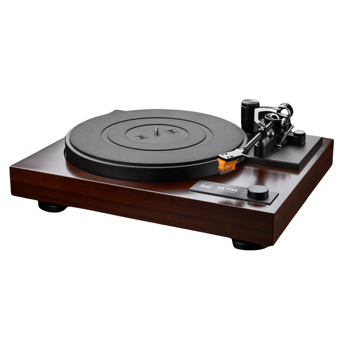 Dual CS-718Q Manual Turntable in Walnut with dustcover closed
