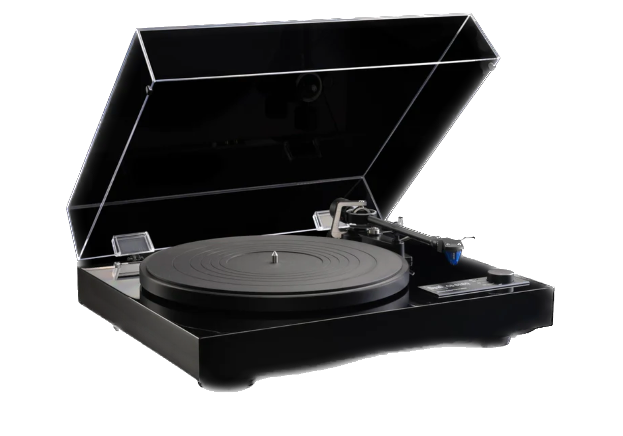 Dual CS-618Q Semi-Automatic Turntable in Blackwood with Dustcover up.  