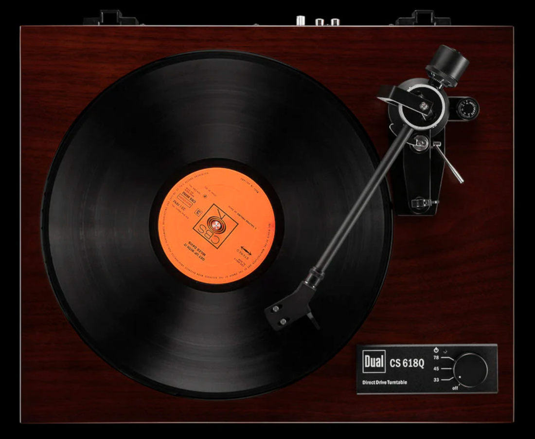 Dual CS-618Q Semi-Automatic Turntable in Walnut, overhead view
