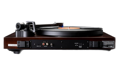 Dual CS-618Q Semi-Automatic Turntable in Walnut.  Back of turntable