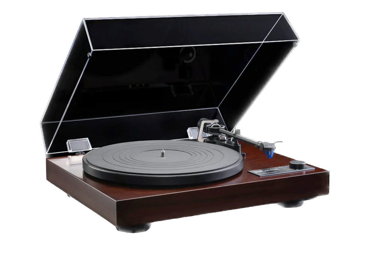 Dual CS-618Q Semi-Automatic Turntable in Walnut with Dustcover up