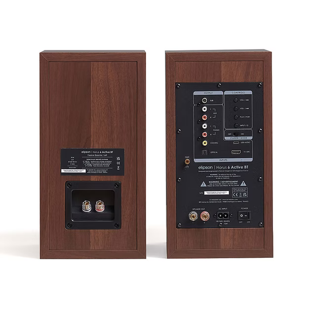 Elipson Horus 6B BT Active Speakers in Walnut, backof speakers