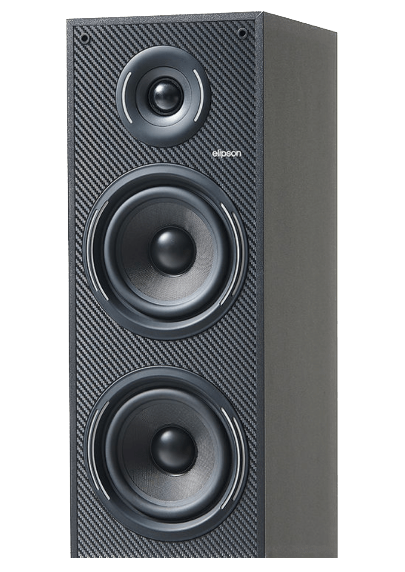 Elipson Horus 11F BT Active Floorstanding Speakers in Black, individual speaker, front closeup