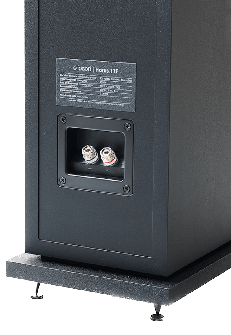Elipson Horus 11F BT Active Floorstanding Speakers in Black, rear.  Close up of connection points