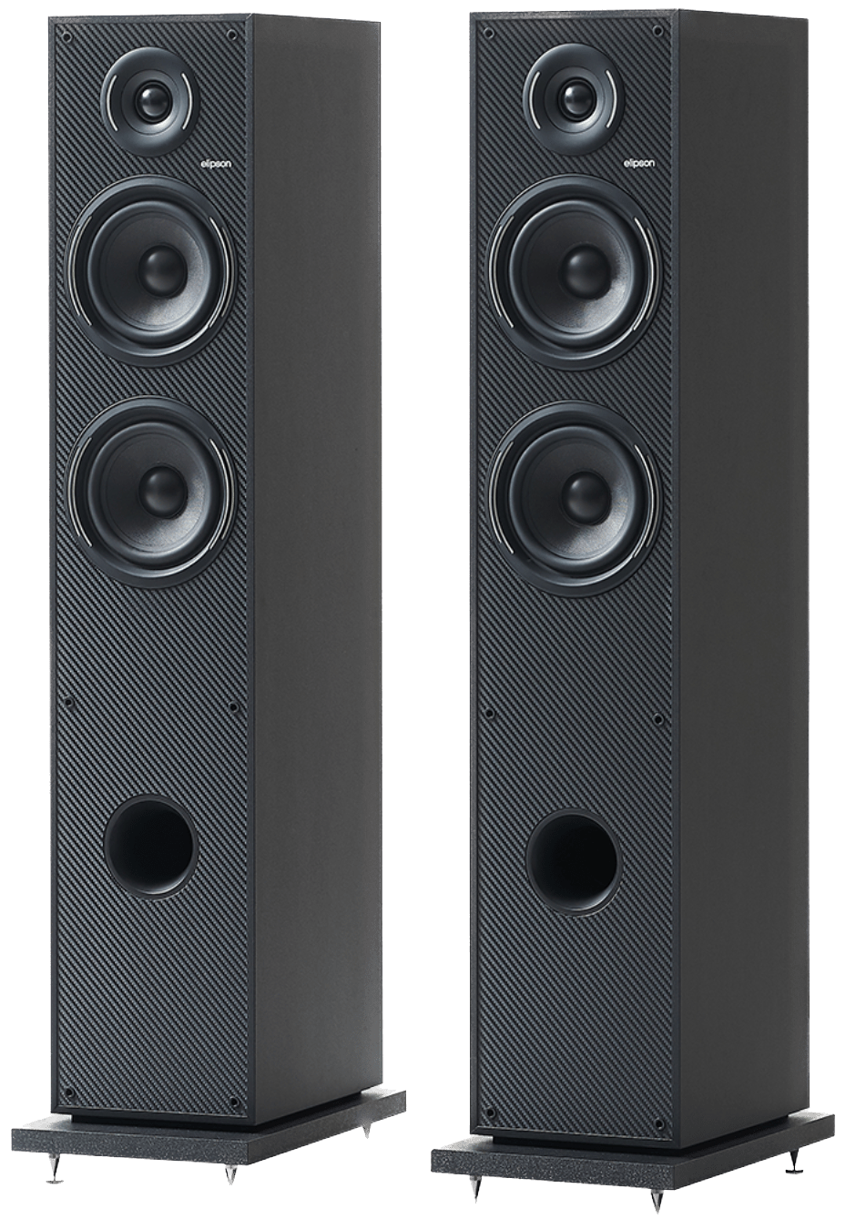 Elipson Horus 11F BT Active Floorstanding Speakers in Black, angled, no grille