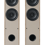 Elipson Horus 11F BT Active Floorstanding Speakers in Light Wood and Beige, front without grille